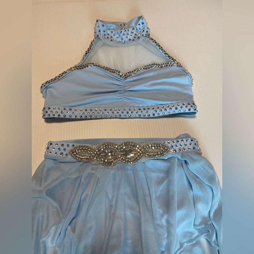 Body wrapper solo custom lyrical Dance 2 piece illusion blue maxi Skirt MC 8/10 - Picture 5 of 16